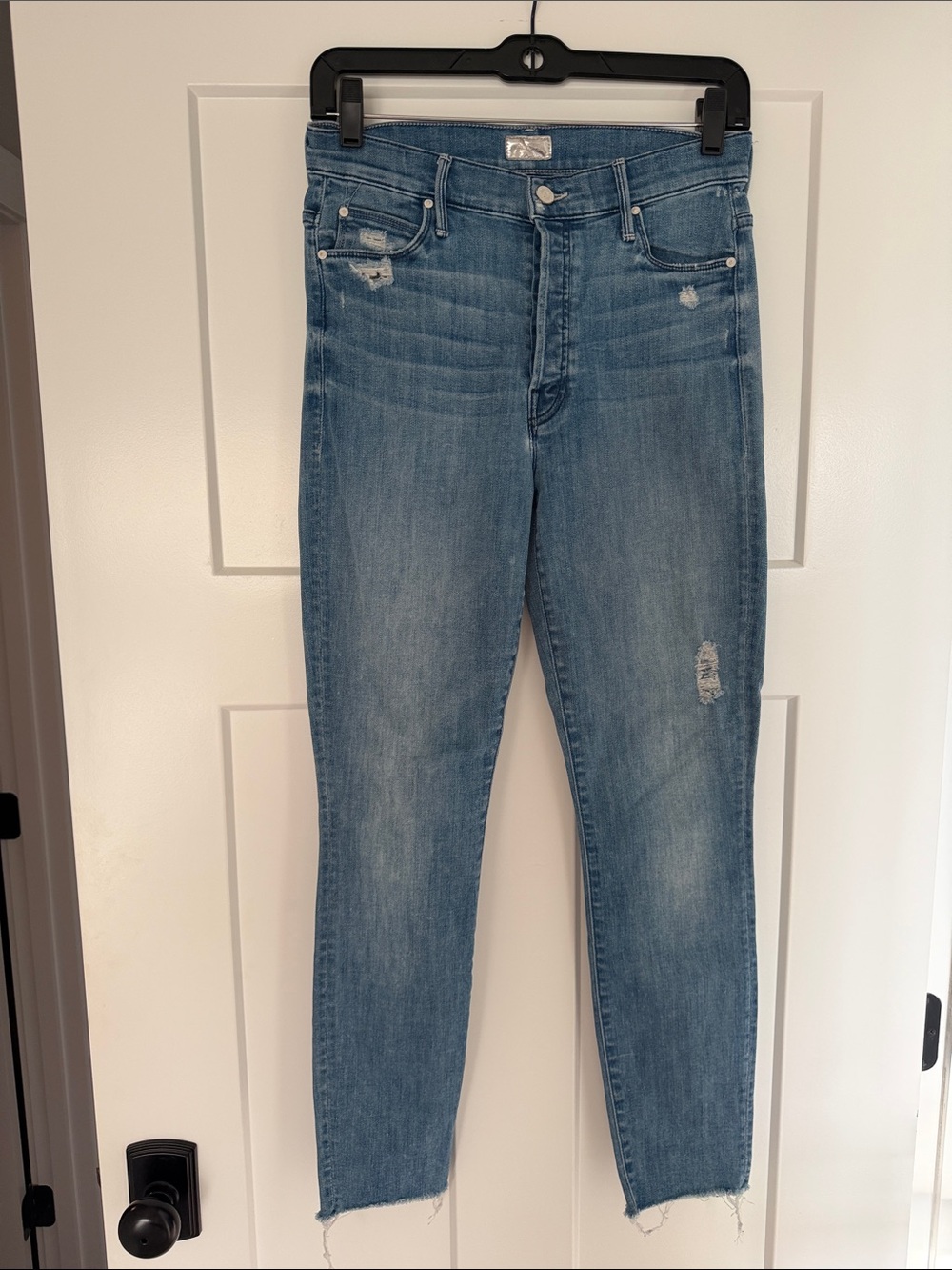 MOTHER THE STUNNER ANKLE FRAY Cropped High-Rise Jeans
